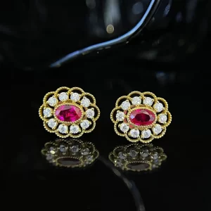 18K Gold Lab-Grown Ruby Stud Earrings — 1 ct — view 1