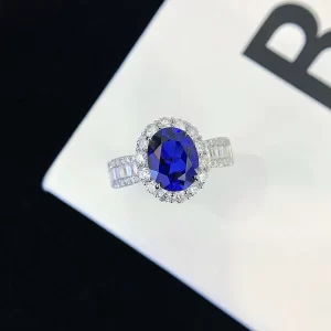 PT950 Platinum Oval Lab-Grown Sapphire Ring — 2.57 ct — view 1