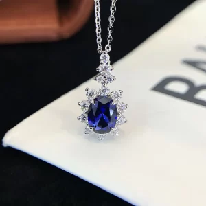 18K Gold Oval Lab-Grown Sapphire Pendant — 1.4 ct — view 1
