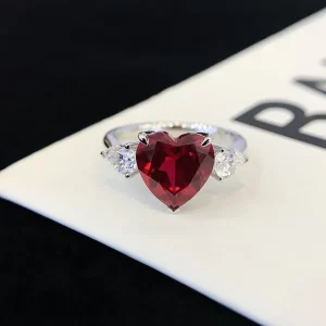 18K Gold Heart Lab-Grown Ruby Ring — 4.38 ct — view 1