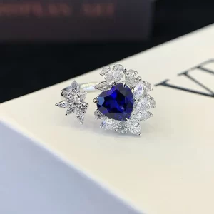 9K Gold Heart Lab-Grown Sapphire Ring — 1.9 ct — view 1