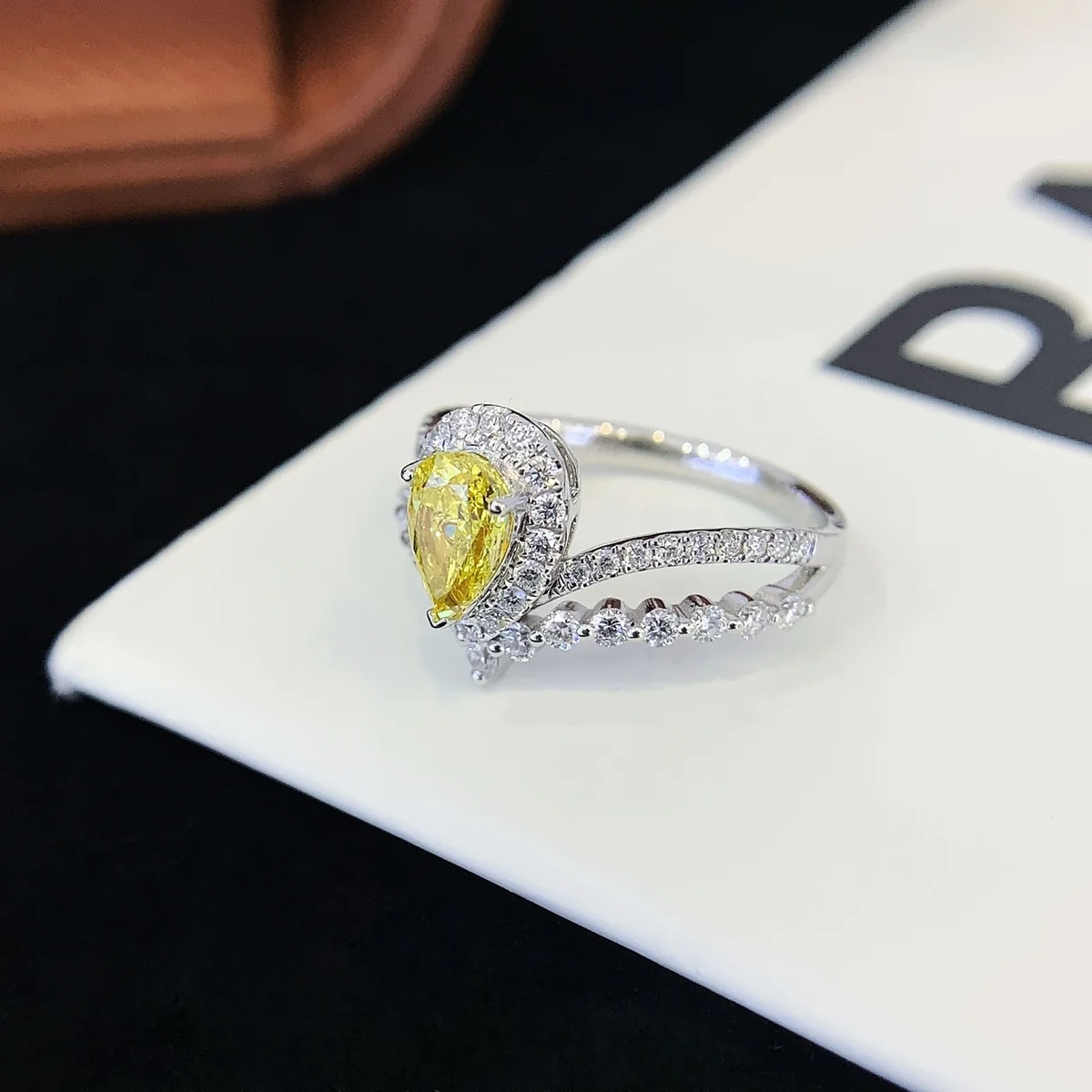 18K Gold Pear-Shaped Lab-Grown Yellow Diamond Ring — 0.733 ct — view 2
