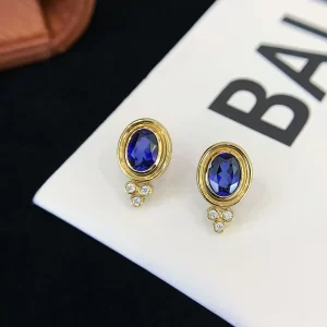 18K Gold Lab-Grown Sapphire Stud Earrings — 3.02 ct — view 1