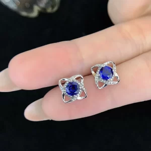 18K Gold Lab-Grown Sapphire Stud Earrings — 1.37 ct — view 1