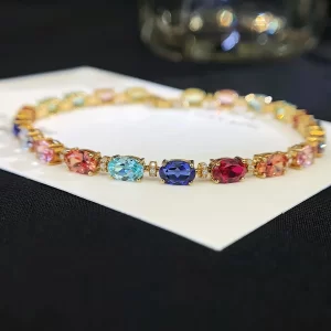 18K Gold Lab-Grown Colored Gemstone Bracelet — 12.465 ct — view 1