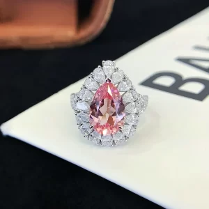 9K Gold Pear-Shaped Lab-Grown Pink Sapphire Ring — 4.07 ct — view 1