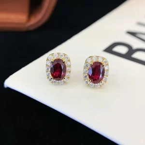 18K Gold Oval Lab-Grown Ruby Stud Earrings — 2 ct — view 1
