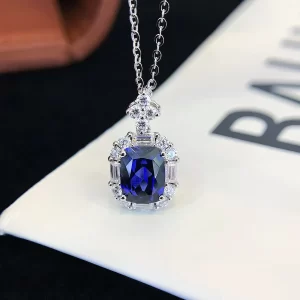 18K Gold Cushion Lab-Grown Sapphire Pendant — 1.73 ct — view 1