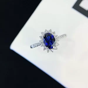 18K Gold Oval Lab-Grown Sapphire Ring — 0.98 ct — view 1