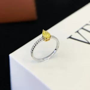 18K Gold Pear-Shaped Lab-Grown Yellow Diamond Ring — 0.54 ct — view 1