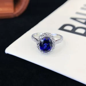 18K Gold Oval Lab-Grown Sapphire Ring — 2.5 ct — view 1