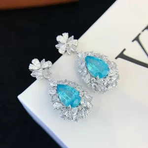 9K Gold Pear-Shaped Lab-Grown Colored Gemstone Stud Earrings — 7.575 ct — view 1