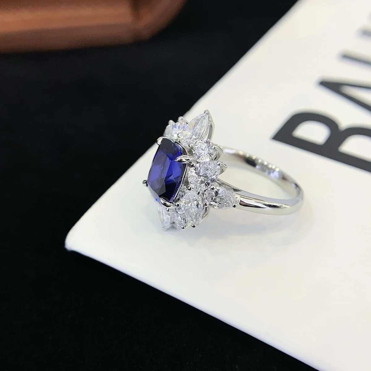 PT950 Platinum Cushion Lab-Grown Sapphire Ring — 2.5 ct — view 2