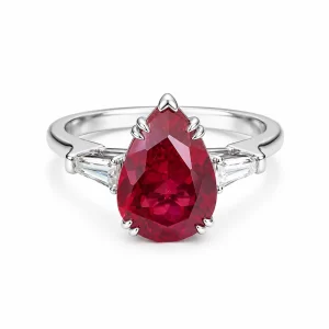 18K Gold Pear-Shaped Lab-Grown Ruby Ring — 5.120 ct — view 1