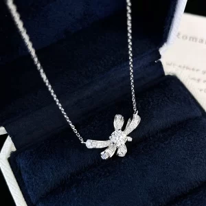 18K Gold Bow Lab-Grown Diamond Necklace — 0.5 ct — view 1