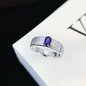 PT950 Platinum Lab-Grown Sapphire Ring — 0.59 ct — view 1