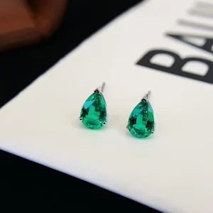 18K Gold Pear-Shaped Lab-Grown Emerald Stud Earrings — 2 ct — view 1