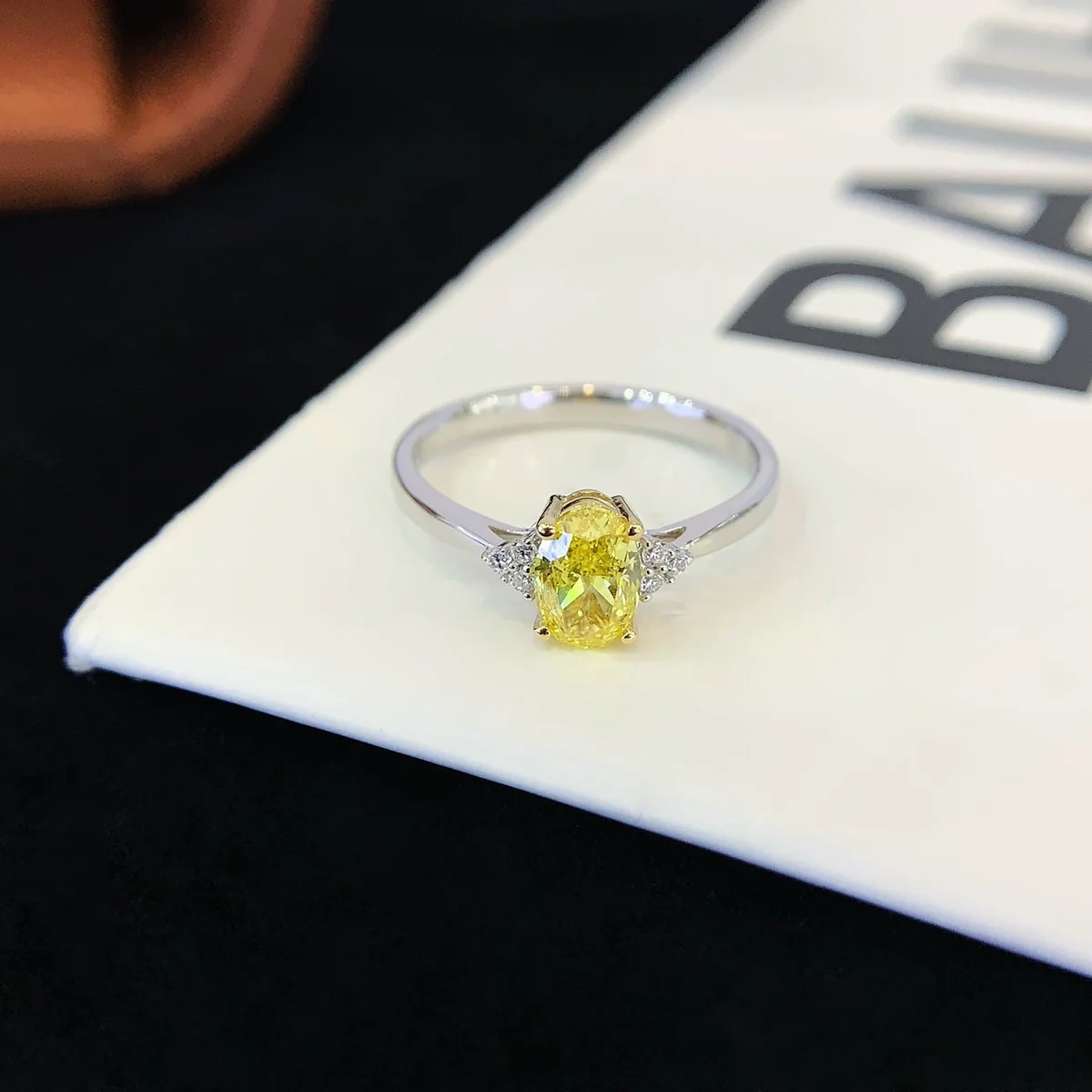 18K Gold Oval Lab-Grown Yellow Diamond Ring — 0.73 ct — view 1