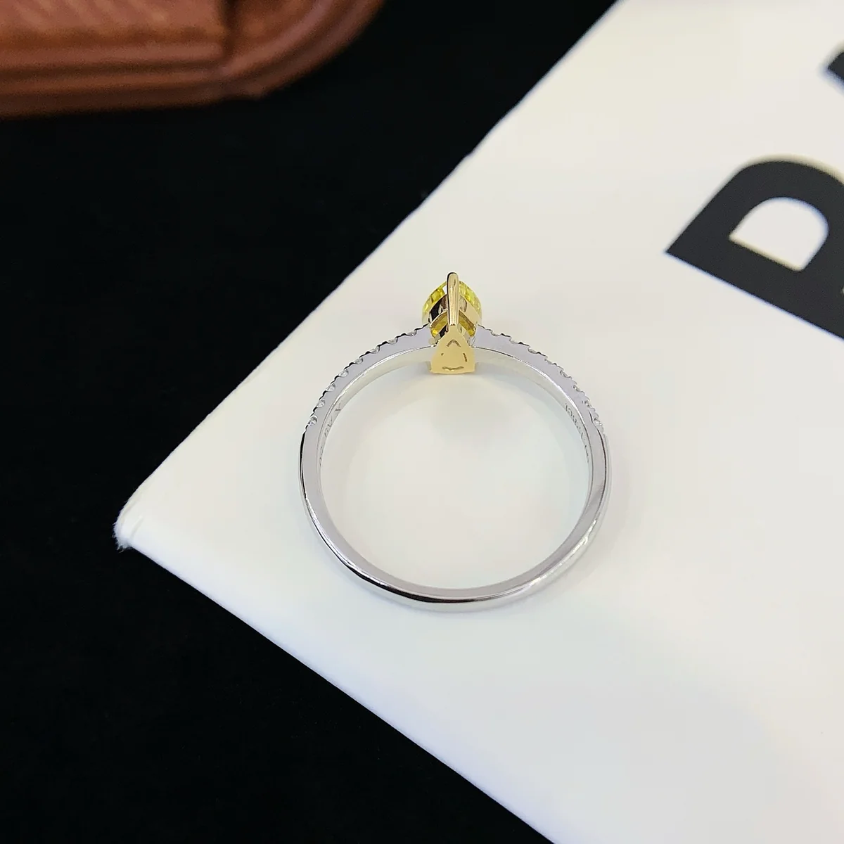 18K Gold Pear-Shaped Lab-Grown Yellow Diamond Ring — 0.540 ct — view 3