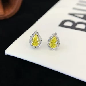 18K Gold Pear-Shaped Lab-Grown Yellow Diamond Stud Earrings — 1.09 ct — view 1