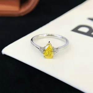18K Gold Pear-Shaped Lab-Grown Yellow Diamond Ring — 0.7 ct — view 1