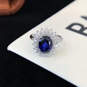 18K Gold Oval Lab-Grown Sapphire Ring — 2.26 ct — view 1