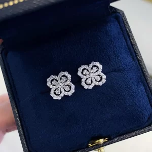 18K Gold Four-Leaf Clover Lab-Grown Diamond Stud Earrings — 0.404 ct — view 1