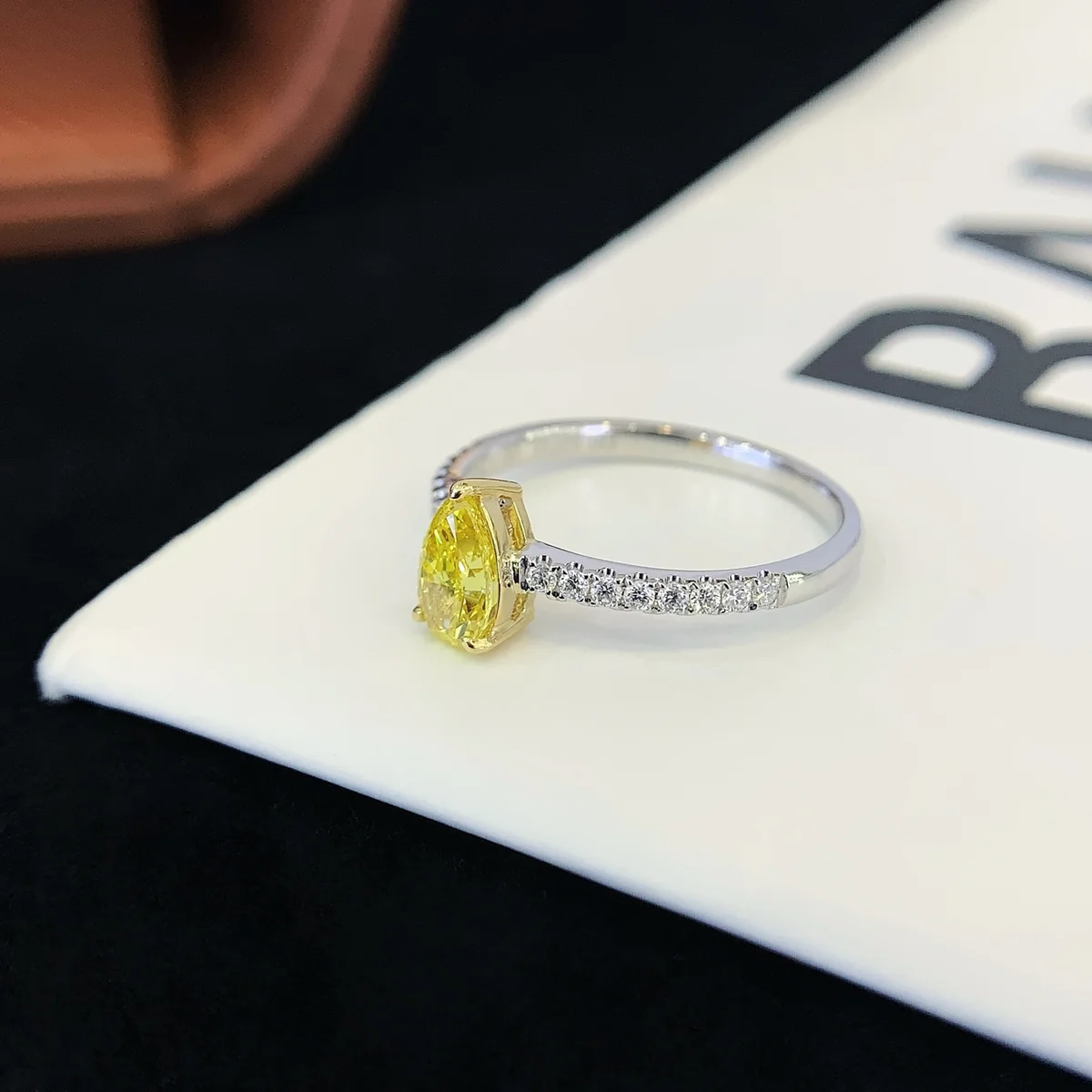 18K Gold Pear-Shaped Lab-Grown Yellow Diamond Ring — 0.540 ct — view 2