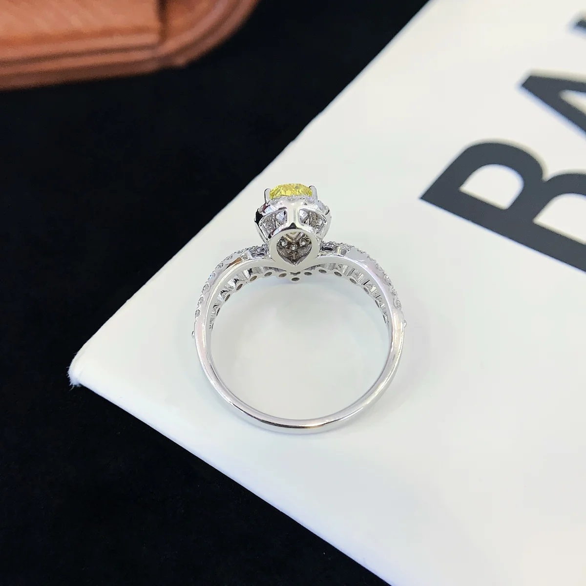 18K Gold Pear-Shaped Lab-Grown Yellow Diamond Ring — 0.733 ct — view 3