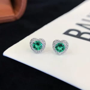 18K Gold Heart Lab-Grown Emerald Stud Earrings — 1 ct — view 1