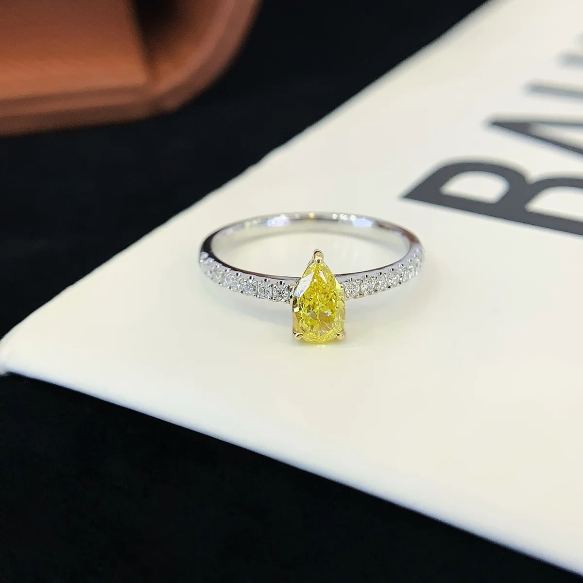 18K Gold Pear-Shaped Lab-Grown Yellow Diamond Ring — 0.540 ct — view 1
