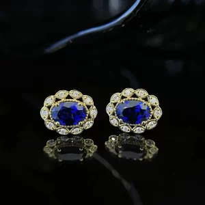 18K Gold Lab-Grown Sapphire Stud Earrings — 2.02 ct — view 1