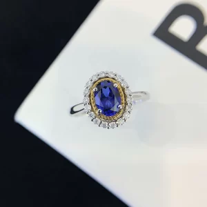18K Gold Oval Lab-Grown Sapphire Ring — 1 ct — view 1