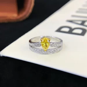 18K Gold Pear-Shaped Lab-Grown Yellow Diamond Ring — 0.72 ct — view 1