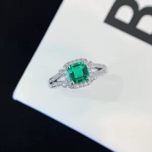 18K Gold Asscher-Cut Lab-Grown Emerald Ring — 0.62 ct — view 1