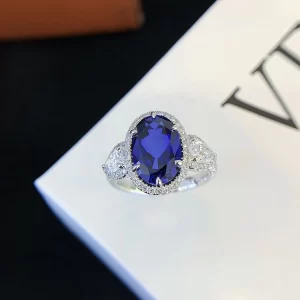9K Gold Oval Lab-Grown Sapphire Ring — 4.5 ct — view 1