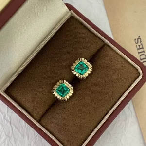 18K Gold Lab-Grown Emerald Stud Earrings — 1.72 ct — view 1