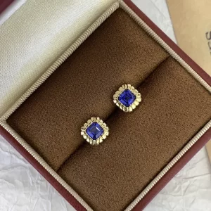 18K Gold Lab-Grown Sapphire Stud Earrings — 1.66 ct — view 1
