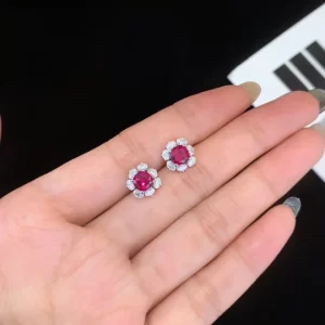 PT950 Platinum Lab-Grown Ruby Stud Earrings — 1.42 ct — view 1