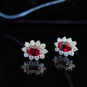 18K Gold Lab-Grown Ruby Stud Earrings — 1.14 ct — view 1