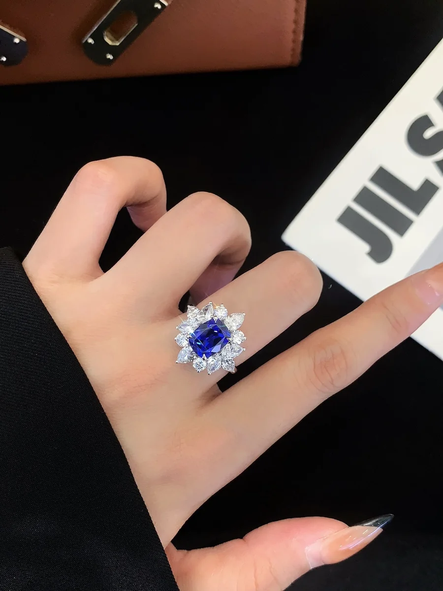 PT950 Platinum Cushion Lab-Grown Sapphire Ring — 2.5 ct — view 3