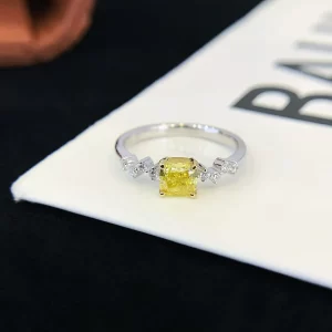 18K Gold Cushion Lab-Grown Yellow Diamond Ring — 0.74 ct — view 1
