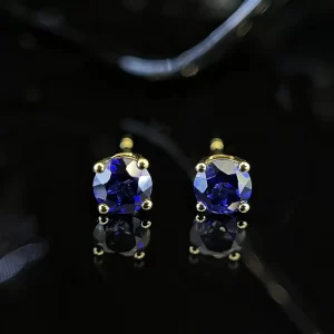 18K Gold Lab-Grown Sapphire Stud Earrings — 1 ct — view 1
