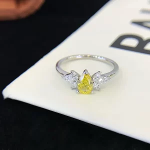 PT950 Platinum Pear-Shaped Lab-Grown Yellow Diamond Ring — 0.58 ct — view 1