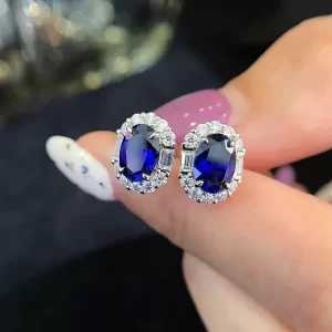 18K Gold Lab-Grown Sapphire Stud Earrings — 2.04 ct — view 1