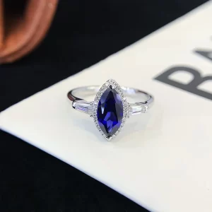 18K Gold Marquise Lab-Grown Sapphire Ring — 1.48 ct — view 1