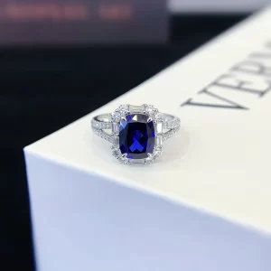 PT950 Platinum Cushion Lab-Grown Sapphire Ring — 2.7 ct — view 1
