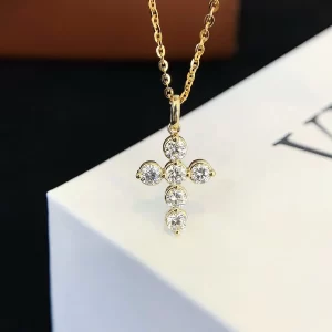 18K Gold Cross Lab-Grown Diamond Pendant — 0.69 ct — view 1