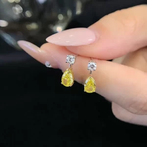 18K Gold Pear-Shaped Lab-Grown Yellow Diamond Stud Earrings — 1.35 ct — view 1