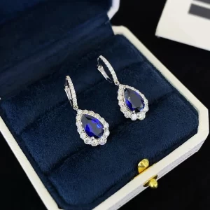 18K Gold Pear-Shaped Lab-Grown Sapphire Earrings — 5.6 ct — view 1